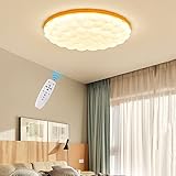 36W LED Dimmbar Deckenleuchte aus Holz mit Fernbedienung, Ø50cm Runde Deckenlampe mit Sternenhimmel, Bürodeckenleuchten Decken Holzlampe Moderne Deckenbeleuchtung für Wohnzimmer Schlafzimmer Büro