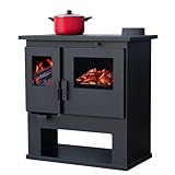 Kaminofen holzofen ALAZ Mouse GP8M Schwarz 9 kW, Kaminofen mit Backfach, Kamin Heizofen Dauerbrandofen Holzofen, Кaminholz Hüttenofen, Кaminfeuer, Fireplace Wood