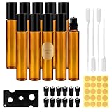 Quelcc 10 Stück Roll on Glasflaschen für Ätherisches Öl, 10ml Ätherische Öle Roller Glasflaschen, Braun Öl Flasche Leer, Roll on Flasche Leer, für Öle, Duftstoff, Kosmetika, Massage