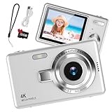 Digitalkamera 1080P FHD Kompaktkamera 44MP Kamera mit 2,4“ LCD Bildschirm 16X Digitalzoom Einfache Vlogging Tragbare Digitalkamera mit 32gb SD Karte für Kinder Teenager Studenten Anfänger (Silber)