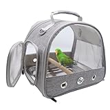 Vogel-Tragetasche mit Stehstange und Edelstahl-Tablett, atmungsaktiv, zusammenklappbar, für kleine Vögel, Reisetasche für Papageien, Sittiche, Kleintiere für Reisen, Wandern, Camping (grau)