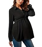 VIVICOLOR Damen Umstands-Langarmshirt, Schwangerschafts-Tunika-Oberteil mit Knopfleiste vorne, für formelle Arbeit, Schwangere Kleidung