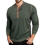 Herren Langarmhemd Henley Hemden Baggy T-Shirt O-Ausschnitt mit Knöpfen Mehrfarbig Freizeithemd Sommer Sporthemd Casual Strandhemd für Urlaub Frühling Businesshemd Streetwear