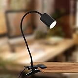 B.K.Licht - Schreibtischlampe mit Kabelschalter, Warmweiße Lichtfarbe, schwenkbar, Leselampe, Klemmlampe, Klemmleuchte, Nachttischlampe, Leselicht Kinder, Bürolampe, Bettlampe, 40x10x6,5 cm, Schwarz