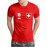 Schweiz T-Shirt „EM 2024“ Swiss Trikot Fußball Shirt Herren Damen Unisex Europameisterschaft - personalisiert mit Zahl & Namen - Fanartikel Fan-Outfit, Rot, Gr. L