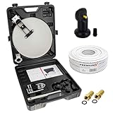 PremiumX Mobile Camping SAT Anlage Satellitenschüssel Single LNB 10m Kabel 2X F-Stecker Tischhalter Masthalter Saugfuß im Koffer Camp Zubehör
