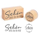 BETESSIN 2 Stück Stempel Holz Schön dass du da bist Holzstempel Rund Rechteck Motivstempel Set zum Kartenbasteln Sprüche Stempels Textilstempel für Einladung Grußkarte Geschenkverpackung Scrapbook