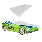 KOBI Kinderbett mit Rausfallschutz Auto | Rennwagen | 160 x 80 cm | Jugendbett mit Matratze | Kinderbetten Jungen Mädchen | Einzelbett Kinder Bett Autobett