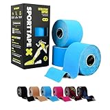 3 Rollen SPORTTAPE Kinesiologie Tape - Blau - 5 cm x 5 m | Physio Tape und tape sport bei verletzungen und schmerzen | Elastisches, wasserfest und hypoallergen muskel tape