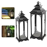 2er Laternen Set | Gartenlaterne | Deko Laternen für draußen & drinnen | Balkon & Garten | Retro Windlicht für Kerzen, Windlicht Wohndekoration Weihnachtstag Halloween Kerzenhalter (Schwarz)