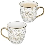 MamboCat 2er Set Jumbobecher mit Goldrand Merry Christmas I 450 ml I Porzellan Tassen weiß & gold I Becher-Set für 2 Personen I für Kaffee, Tee, Glühwein & andere Heißgetränke