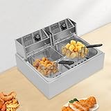 Elektrische Fritteuse mit 12L Fassungsvermögen & 2 Frittierkörben, 3200W Kommerzielle Edelstahl Kaltzonen-Fritteuse für Restaurants, Cafés & Imbiss, Temperaturbereich 60–200 °C