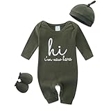 KIDDLETOWN Schlafanzug, 3er Pack Schlafstrampler mit Hut und Handschuhe, Baumwolle Pyjamas Langarm Strampler 0-3 Monate Schlafoverall für Mädchen und Jungen