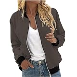 Jacke Damen Übergangsjacke Kurz Bomberjacke Leichte Mit Reissverschluss Sweatjacke Langarm Fliegerjacke Mit Taschen Damen-Kurzmantel Jersey Mantel Sportlich Frauen Pilotenjacke Herbstjacke