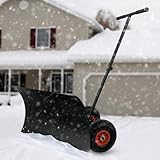 Soontrans Schneeschaufel mit Räder, Erleichtert das Schneeräumen Enorm, Ergonomischer Schneeschieber mit 5-Richtungen Drehbare Schild & 5-Positionen Höhenverstellbarer Griff & Stahlblech & Leise Lippe