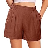 Pro Damen Shorts S mit elastischer Taille, lässige weitem Bein Taschen, S, XXL Training(Rot,M)