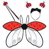 VGMANNTA Ladybug Kostüm Mädchen Zubehör Set Lady Bug Spielzeug Marienkäfer Kopfschmuck Ladybug Flügel Halloween Marienkäfer Geburtstagsparty Zubehör Geschenk für Mädchen