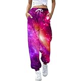 Party Outfit Damen Baggy Jogginghose Damen, Jogginghose Damen Galaxy Kostüm Weltall Kostüm Sporthose Bunte Jogginghose Sternenhimmel Glitzer Hose Mit Taschen Karnevalskostüme Traininghose Sommer Sweat