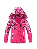 NATUST Jungen Gefütterte Regenjacke Winddicht Übergangsjacke Wasserdicht Winddichtjacke Thermo Softshelljacke Rosa 134-140