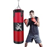 Boxsack für Kinder und Erwachsene Punchingsäcke - JanTeelGO Ungefüllte Hängende Boxsack mit Montagekette für Boxtraining Sandsack Kampfsport | Canvas Punching Bag (Rot, 100cm)