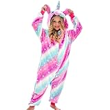 Piefry Weiche Einhorn Schlafstrampler Strampelanzug Einhorn Schlafoveralls für Mädchen (Rosa/Lila Sterne, 7-8 Jahre)