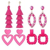 Bajbumgn Rosa Ohrringe,Boho Ohrringe Mit Langen Quasten | Ohrhänger Für Liebhaber Valentinstag Mütter Freundinnen Schwestern Mädchen Feiern Leicht Stilvoll Elegant