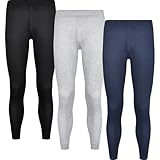 Herren Thermo Unterhose Lang 3er Pack Männer Long Johns Skiunterwäsche Baumwolle (3er Pack/Schwarz Grau Marine, M)