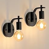 DELIPOP Wandleuchte Innen 2er, E27 Vintage Wandlampe Schwarz, Wandstrahler Industrial Retro, Lampe Wand Metall Wandleuchten für Schlafzimmer, Wohnzimmer, Treppen, Flur (ohne Leuchtmittel)