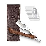 Störtebekker® Premium Rasiermesser mit Holzgriff im handgefertigten Lederetui (Café) inkl. Alaunstift & Rasurguide [+ 10 Klingen] - Geschenkidee - Rasiermesser Set - Nassrasierer Set - Rasierset