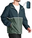 SPEEDRUN Regenjacke Herren Wasserdicht Atmungsaktiv Windbreaker mit Kapuze Fahrrad Regenmantel Ultraleicht Faltbar Rain Fahrradjacke Man Dünn Sport Angeln Outdoor(Grün 2XL)