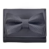 1 x schlichtes PU-Leder mit niedlicher Schleife, kurze Geldbörse, bedruckt, koreanischer Stil, faltbare Geldbörse, Münzgeldbörse, Bankkartentasche, Kartenhalter für Mädchen, Schwarz , Einheitsgröße