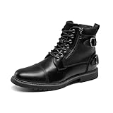 Bruno Marc Herren Motorrad Stiefel Schnürstiefel Klassische Biker Boots Freizeitschuhe mit seitlichem Reißverschluss,Size 43,Alles Schwarz,BMUMAB2514