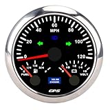 Jiawu Multifunktional 85 Mm GPS -Tachometer -Kilometermesser Voltmeter Kraftstoffspiegelmesser für LKW Yachten (Schwarzes Zifferblatt, silberne Lünette CX8307)