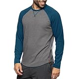 Kontrast-T-Shirt für Herren – langärmelig, lässig, Raglan-Jersey, Baseball-T-Shirt, Rundhalsausschnitt, Colorblocking, Langarm-T-Shirt, Tops, Prag, lässiges T-Shirt für Sport, blau, XL