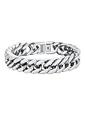PROSTEEL Edelstahl Armband Herren 12mm breit Panzerkette Armband schwer Glieder Link Kettenarmband in 23CM silberfarbene Armkette Armreif für Jungen Weihnachten Valentinstag