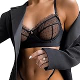 HSAJS Damen Dessous Set Spitzen Reizwäsche Set Tüll Transparent Erotisch BH Und String Set Sexy Lingerie Babydoll Teddy Unterwäsche Set Nachtwäsche Frauen