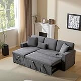 Crlnaup Corner Sofa Bett Eckcouch Couch L-Form Schlafcouch Ausziehbar, Bettkasten und integriertem Regal,dunkelgrau