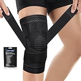 Lexniush Kniebandage für Damen Männer, Kompression Kniestütze mit Riemen für Knieschmerzen, Meniskusriss, Arthritis, ACL, Einstellbares Bandage Knie für Fussball, Laufen, Sport, Yoga(Schwarz, L)