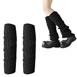 KUIRUNRX® Beinstulpen Damen, Warme Stulpen Damen mit Wolle, Beinwärmer Acrylic, Gestrickte Beinstulpen, Winterstiefelmanschetten Warme Kniewärmer, Stulpen für Alltag, Tanz, Sport (Black)