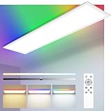 zemty RGB LED Panel Deckenleuchte 80x25 cm, 35W 4000LM Vielfarbig Deckenlampe Flach mit Fernbedienung Dimmbar, 3000-6000K Tageslichtlampe Decke Lang für Küche Schlafzimmer Wohnzimmer