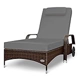 RS Trade Sonnenliege Imola Java Braun/Grau - Outdoor Liege mit beständigem Poly-Rattan-Geflecht - verstellbare Rückenlehne & breite Liegefläche - inkl. Kopfteil und Auflage