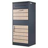Zelsius Briefkasten mit Paketfach Terra | pulverbeschichteter Stahl mit Elementen in Holzoptik | RAL7016 Anthrazit | integrierte Rückholsperre | Bodenmontage | Paketbriefkasten, Paketbox, Parcel Box