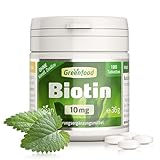 Biotin hochdosiert - Biotin mit 10mg Vitamin B7 pro Tag (180 vegane Tabletten) - Zur Unterstützung von Haut-, Haar- & Nagelgesundheit - natürlich ohne Zusätze, Gentechnik, laborgeprüft - Greenfood