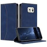Mo-Beauty Hülle Kompatibel mit Samsung Galaxy S6, Handyhülle Samsung S6, Galaxy S6 Hülle, PU Leder Flip Wallet Klappbare Schutzhülle Magnet Ledertasche Klapphülle für Samsung Galaxy S6(Blau)