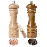 Creative Home Große Salz und Pfeffermühle Holz | Set von 2 Mühlen mit Mini-Holzschaufel | 18cm Höhe | Manueller Quetschmechanismus | Perfekte Pfeffer- und Salzmühle Gewürzmühle für Jede Küche
