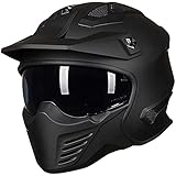 ILM Helm Motorrad Integralhelm Motocross Herren Damen Vintage Retro mit Visier ECE Model 726X,Schwarz Matt,M