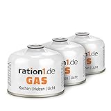 ration1 Gaskartuschen 3 x 230 g, EN 417 Schraubkartusche, Ventilkartusche, Butankartusche mit Gewinde für Notfall oder Camping