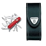 Victorinox Schweizer Taschenmesser Huntsman, Swiss Army Knife & Drehclip-Gürteletui, Taschenmesser Etui, Messertasche für Gürtel, Leder, schwarz