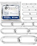 200cm = 2 Meter 2mm starke Edelstahl Kette Metall Meterware V4A Ankerkette langgliedrig am Stück A4 Schlüsselketten DIN5685 Edelstahlkette DIN763 rostfreie Eisenkette Absperrkette 2m