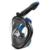 Jsdoin Schnorchelmaske Erwachsene Vollmaske,180-Grad-Sicht Tauchmaske mit Panorama-Vollgesichtsdesign,Sportkameras Kompatible Taucherbrille für Erwachsene und Kinder (Schwarz Blau, S/M)